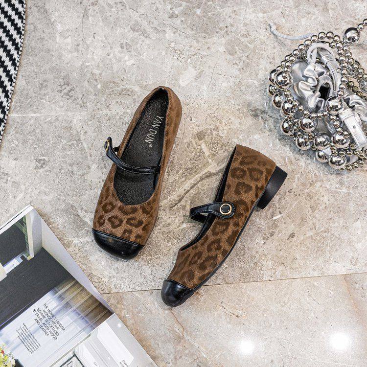 软底单鞋女2025夏季新款复古豹纹方头一字带玛丽珍鞋舒适平底瓢鞋,女鞋,帆布鞋,淘宝优惠券,粉丝福利购,淘宝优惠卷