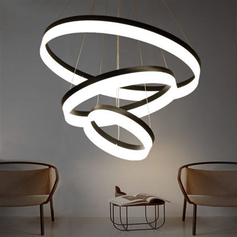 现代简约客厅吊灯意式极简卧室灯B具别墅复式楼梯灯大气圆环餐厅