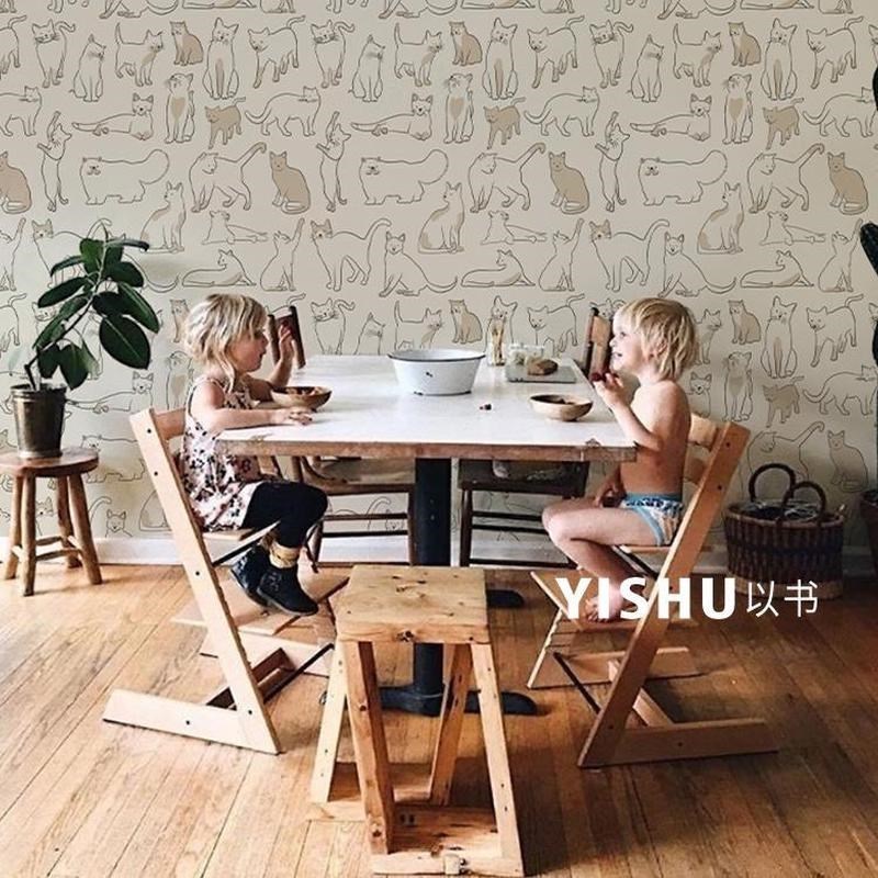 现代简约客厅电视背景墙壁纸墙布猫D咪J主卧床头墙定制壁画玄关壁