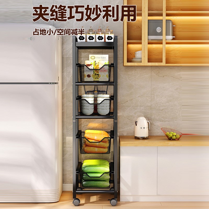 厨房客厅落地g带轮小推车多层收纳夹缝窄缝多功能架子可移动置物