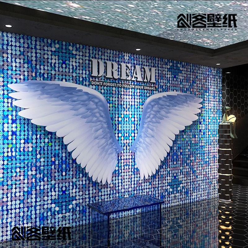 3d亮片闪片墙i纸翅膀壁纸ktv酒吧美容院健身房舞蹈室拍照背景墙