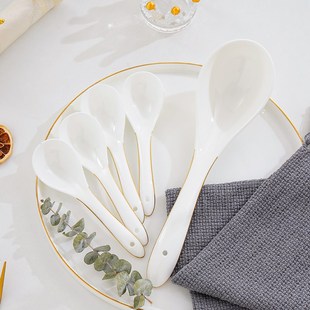 描金骨瓷汤勺长柄调羹勺子家w用饭勺粥勺唐山陶瓷马戈酒店汤匙小