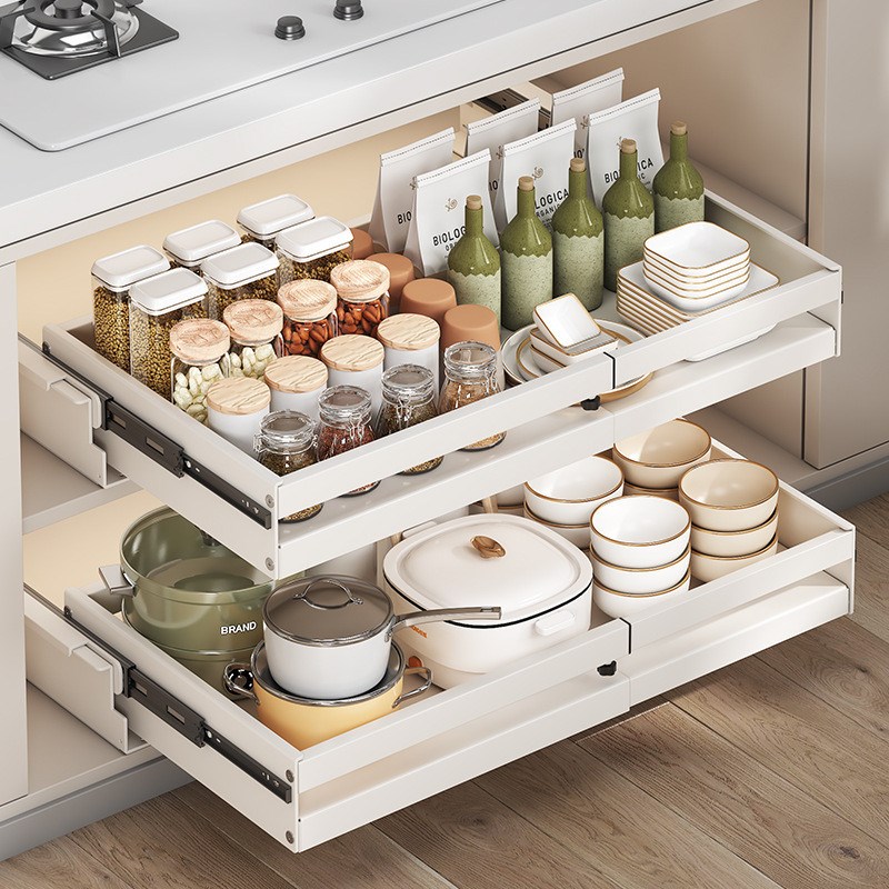 拉篮厨房橱h柜抽屉式碗架收纳内置碗篮碗碟柜内抽拉