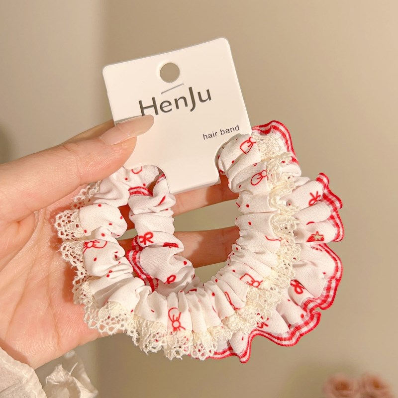 甜美花边大肠发圈韩系高级感红色肥肠圈后脑勺P盘发马尾橡皮筋发