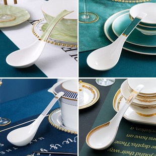 家用骨瓷大汤勺长柄勺子家用z公勺餐具大调羹长把大号勺子盛粥勺