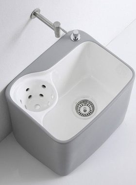 JOMOW灰色拖把池带沥水篮陶瓷家用卫生间拖布池阳台墩布池地拖桶