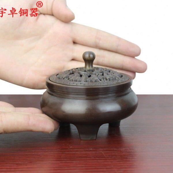 圆形工艺品摆件香炉蝙蝠铜器香炉宇卓黄铜纯铜香炉足莲花三