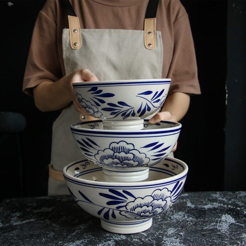 陕西面碗 大号汤面碗9寸莲花大碗 老式油泼面碗商用Y陶瓷网红大碗