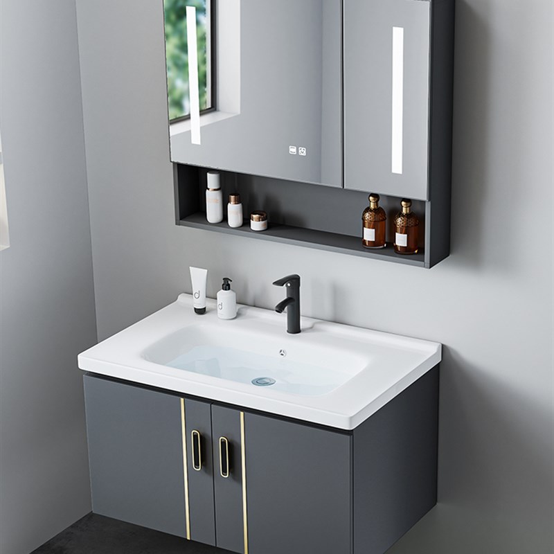 挂墙式太空铝洗手盆柜组合小户型洗漱台家用一体陶瓷X卫生间洗脸