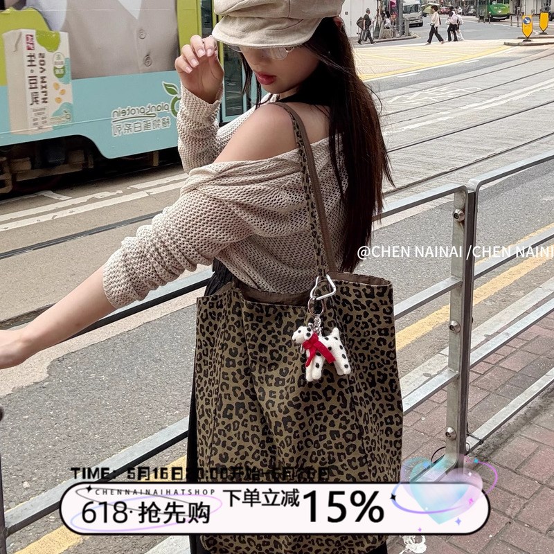 双面背!有点时髦~陈奶奶豹纹帆C布包女大容量通勤时尚百搭单肩包