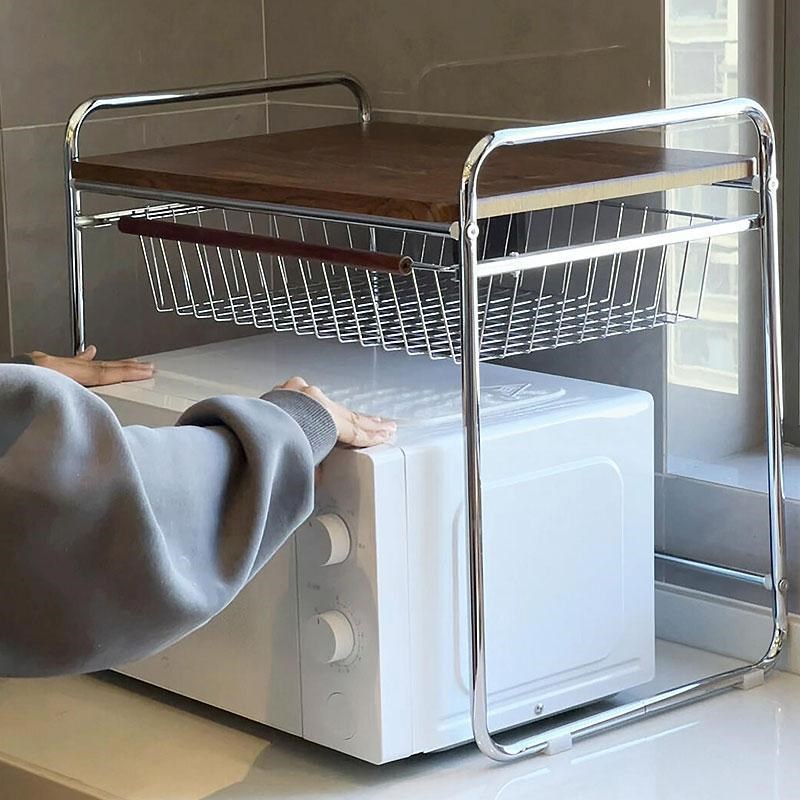 中古风微波c炉置物架家用厨房多功能烤箱支架台面收纳电饭锅锅架