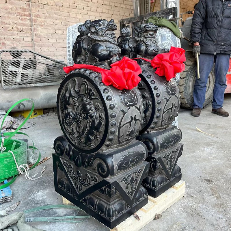 石雕门墩抱鼓石一对青石仿古做旧石狮子麒麟貔貅R家用大门口门鼓