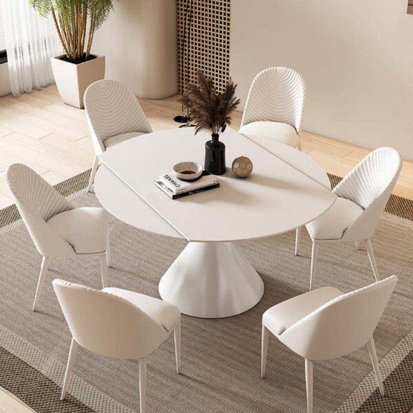 轻奢板两用岩旋转家用小户型2022奶油桌子简约圆桌伸缩餐桌风新款