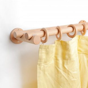 北欧简约实木原木窗帘杆单杆罗马杆支架打孔式固定卧室静音民宿