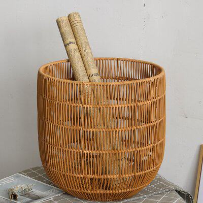 纸画卷轴书房编织收纳筐筒篮子仿书画收纳字画手工报大号藤书桶