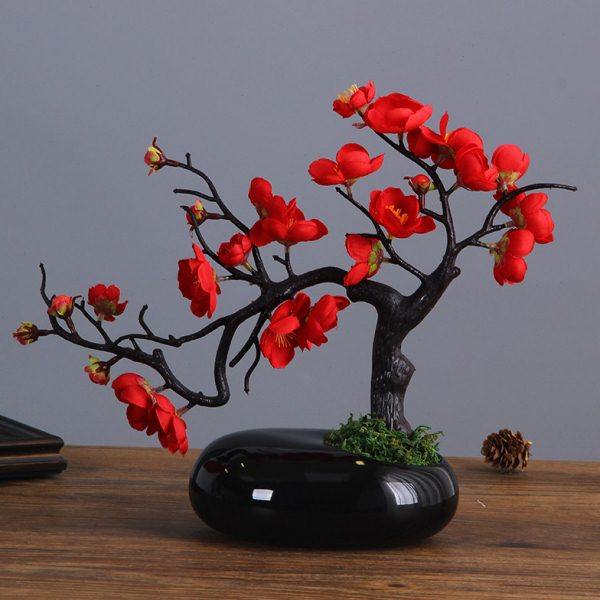 禅意陶瓷花瓶仿石头装饰品梅花客厅摆件水培花盆器创意绿萝小花器