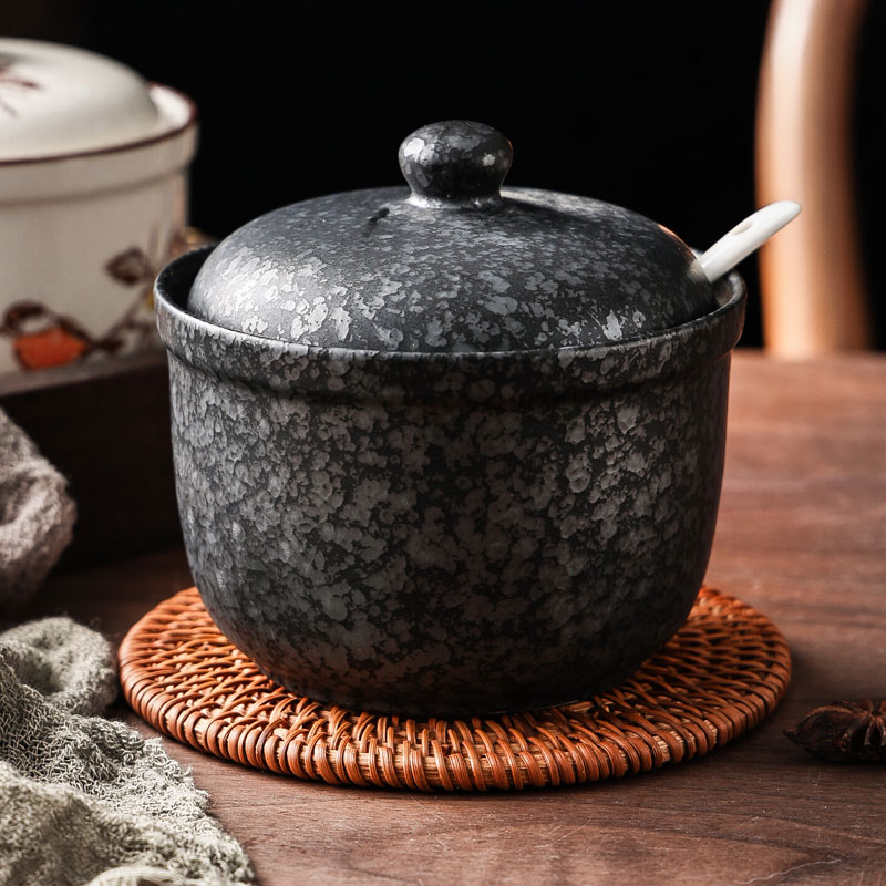 家用耐高温陶瓷盐罐n油泼辣子红油罐子容器油碗装猪油罐辣椒油罐