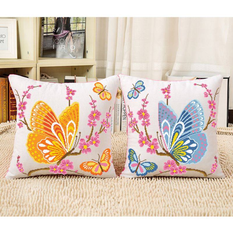 印花绣十字绣抱枕沙发情侣花草蝶恋靠垫靠枕头汽车靠背护腰,居家布艺,靠垫/抱枕,淘宝优惠券,粉丝福利购,淘宝优惠卷