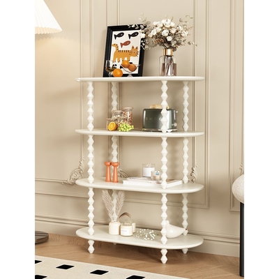 北欧ins法式奶油风落地置物架客厅实木展示架靠墙书架创意陈列架