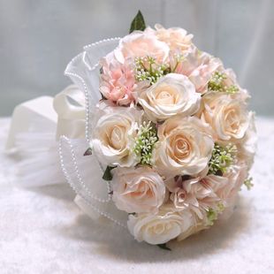 香槟粉色新娘手捧花仿真抛花球领证假花清新结婚礼婚纱照道具旅拍