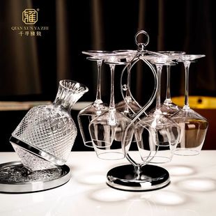 工艺水晶勃艮第红酒杯轻奢家庭聚餐葡萄酒高脚杯杯架套装欧式风