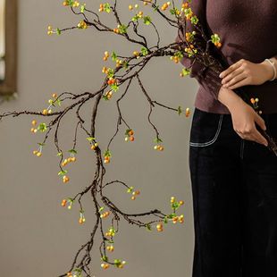 海棠仿真花果枝干花花束轻奢高端花艺客厅假花桌面装饰品摆件包邮