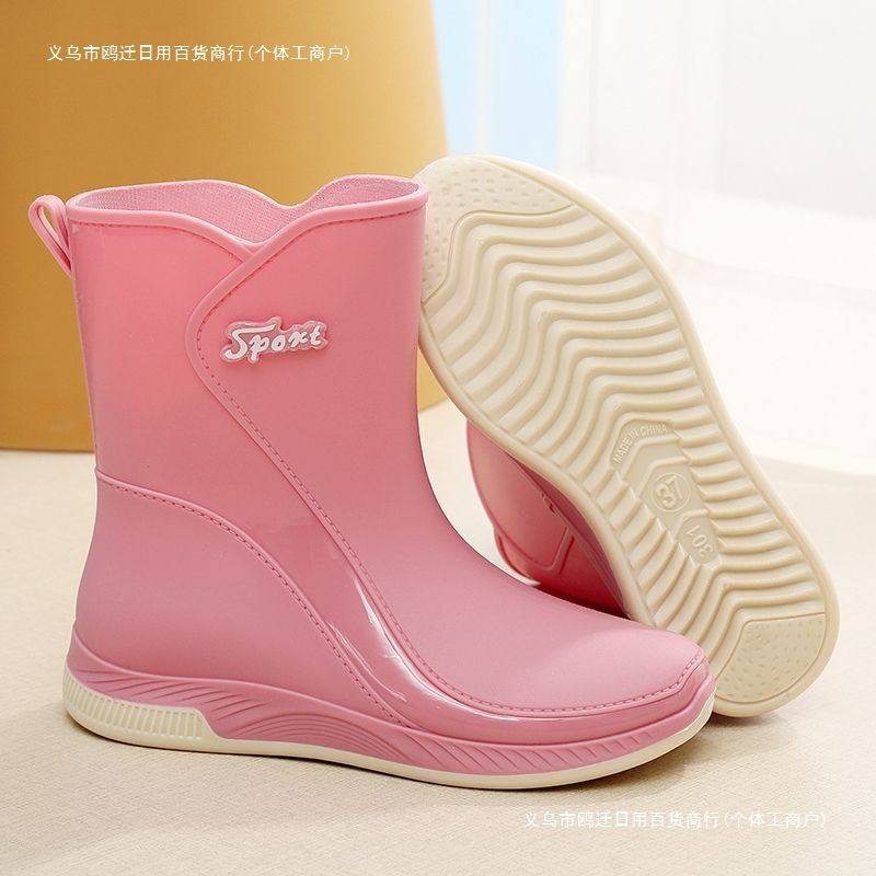 新款中筒雨鞋女防水耐磨四季女士雨靴保暖加绒平底雨鞋厨房鞋胶鞋