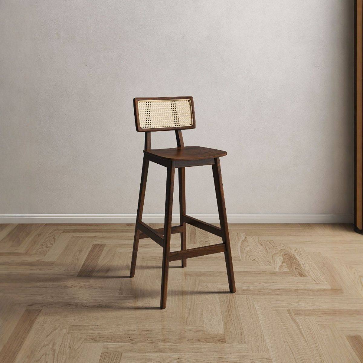 实木胡桃色藤编吧台椅|北欧简约,网红吧台椅特厚家用 阳台客厅,住宅家具,家用高脚椅,淘宝优惠券,粉丝福利购,淘宝优惠卷