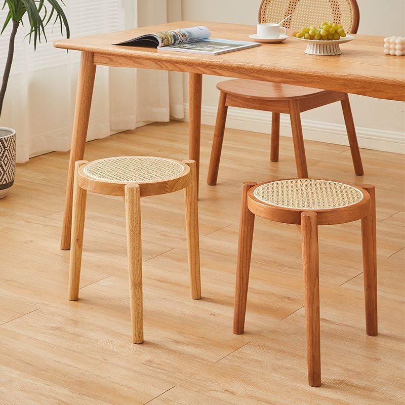 藤编实木北欧凳子木凳叠放餐椅现代简约板凳家用客厅化妆矮凳圆凳,住宅家具,餐椅,淘宝优惠券,粉丝福利购,淘宝优惠卷