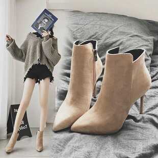 2021秋冬季新款韩版高跟小短靴女春秋单靴百搭细跟尖头网红瘦瘦靴