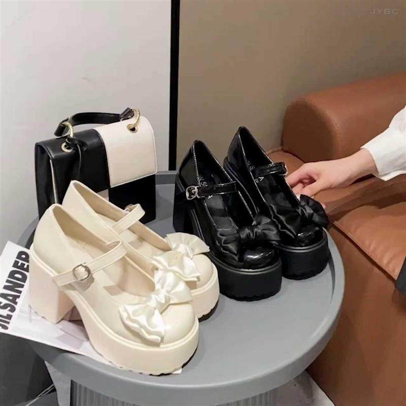 玛丽珍鞋女2023年春秋新款时尚高跟蝴蝶结厚底粗跟配裙百搭小皮鞋,女鞋,玛丽珍鞋,淘宝优惠券,粉丝福利购,淘宝优惠卷