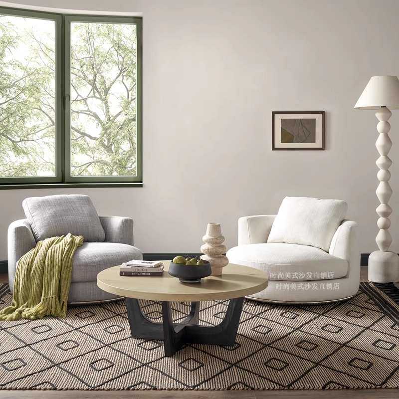 意式圆形旋转单人沙发椅轻奢现代客厅休闲椅设计师卧室懒人沙发椅