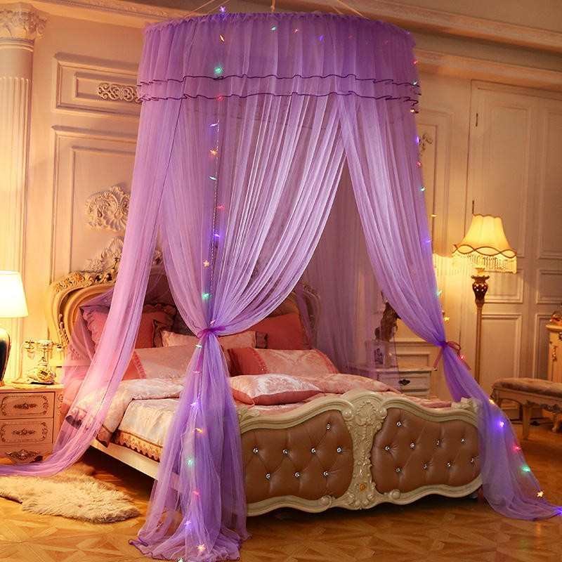 吊顶圆顶蚊帐三开门公p主圆床落地吊顶吸顶吊挂式床幔送吸盘免安