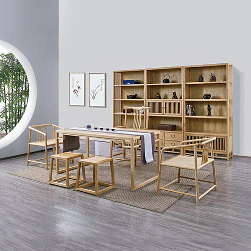 新中式白蜡木桌椅组合实木干泡桌茶台现代简约书桌办公台免漆桌子