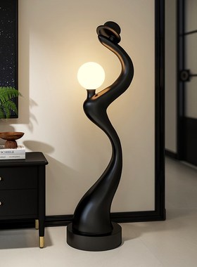 轻奢创意落地摆件法式家居客厅电视柜沙发旁边黑色大型装饰工艺品