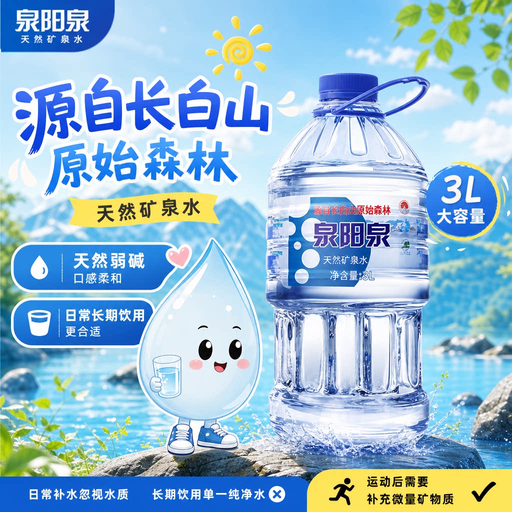 泉阳泉矿泉水天然3L桶装大桶弱碱性长白山饮用水山泉泡茶饮料纯净