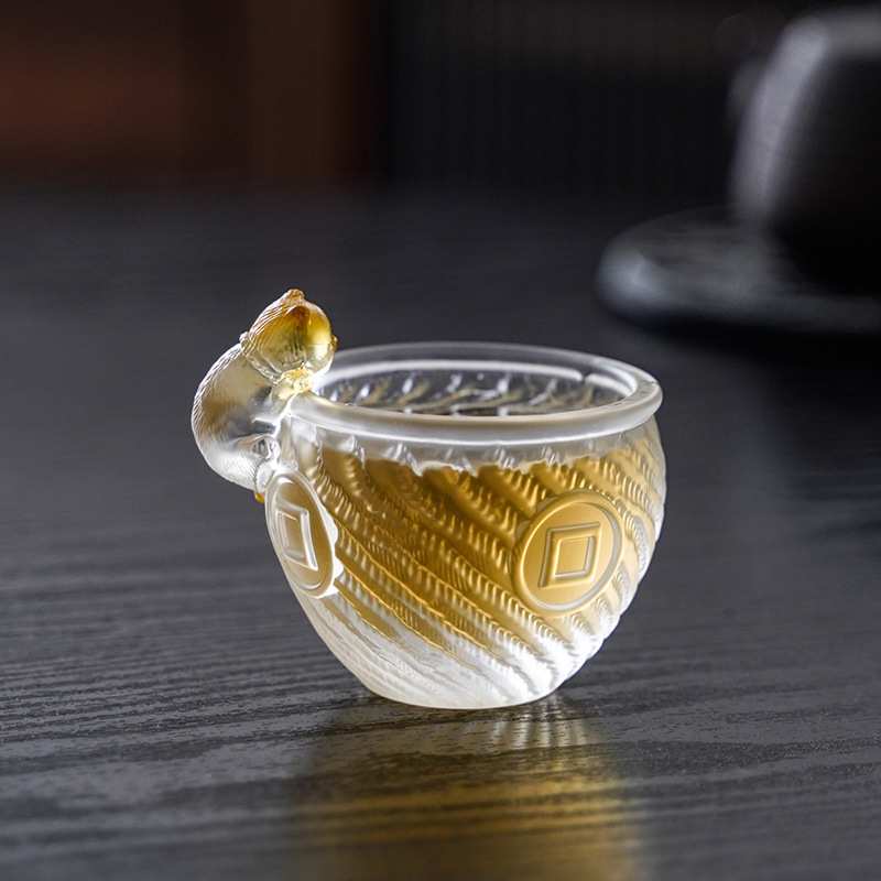 金钱御猫琉璃茶杯 囯潮大号主人杯 文创故宫猫创意水晶玻璃品茗杯