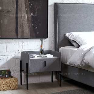 意式极简布艺床头柜轻奢碳素不锈钢床边收纳储物北欧卧室边几随床