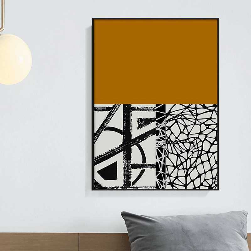 现代简约橙色装饰画抽象拼接色块卧室摆画轻奢风样板间青蓝色挂画