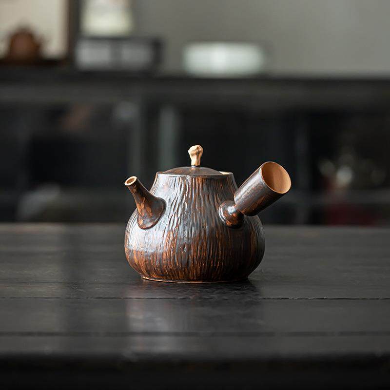 黑陶粉引日式煮水煮茶壶明火电陶炉通用砂铫耐热陶瓷侧把壶