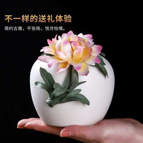 陶瓷手捏牡丹花瓶瓷花扩香器中式客厅办公室摆件茶室创意手工饰品