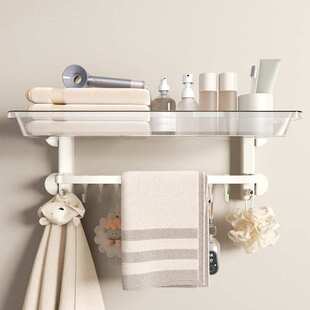 卫生间吸盘毛巾架壁挂浴室置物架带挂钩免打孔浴巾架厕所收纳神器
