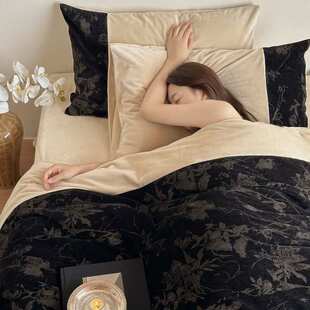 一舟花染丨秋冬亲肤高克重金丝绒提花四件套绒宝宝绒保暖床单被套