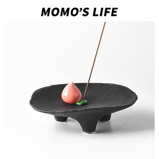 侘寂风香插寿桃线香底座香托香盘香座香薰炉底座陶瓷香炉摆件礼物