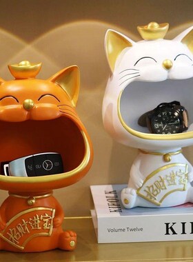 招财猫入户进门钥匙收纳摆件玄关鞋柜客厅轻奢高档家居装饰品乔迁