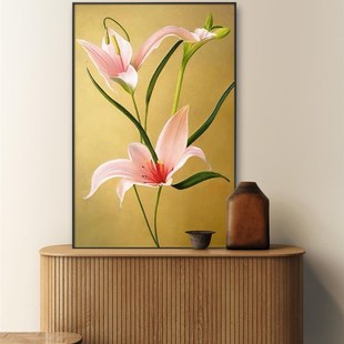 大芬村纯手绘油画中式植物花卉百合花好寓意客厅挂画玄关走廊挂画