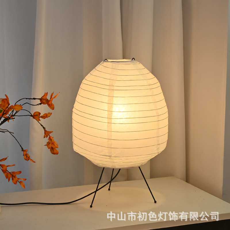 日式复古民宿酒店宣纸台灯北欧简约大气客厅卧室床头三脚台灯跨境