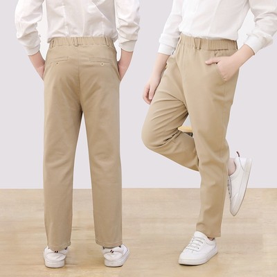 男童校服裤2021春秋款卡其色校裤中小学生弹力加绒加厚长裤秋冬款