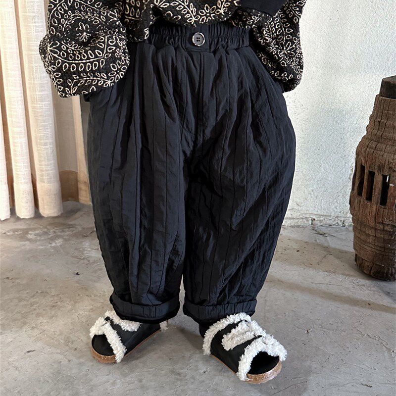 暮晨家新款冬装2023男童加绒直筒裤长裤儿童加厚宽松萝卜裤休闲裤