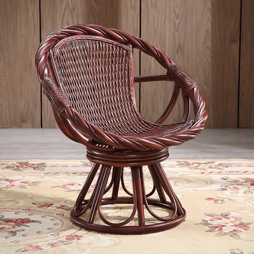 家用转椅真藤腾编懒人实木靠背椅子老人庭院茶桌小椅子组合三件套